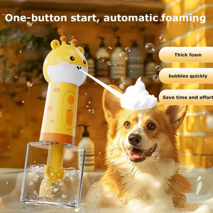 Cute Giraffe Dog Shower Gel Electric Foaming Machine IPX6 Waterproof Fully Automatic Soap Dispenser USB Charging Dog Bathing Hel