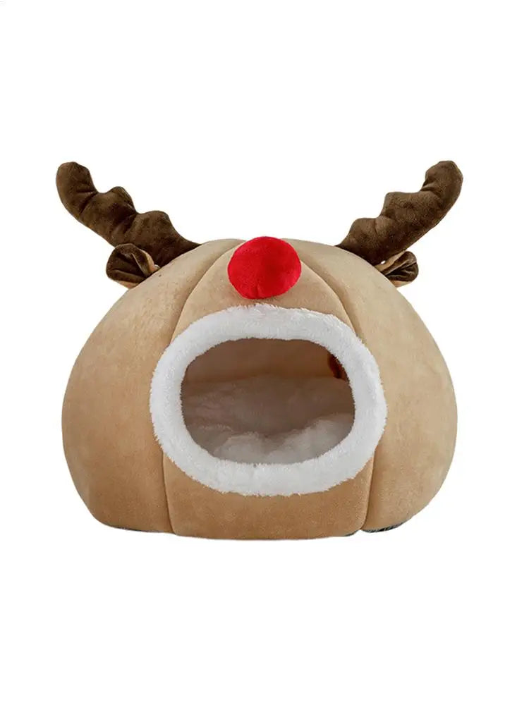 Christmas Winter Cat Cave Bed Dog Tent Christmas Reindeer Tent Washable Removable Cushion for Indoor Small Dogs And Cats