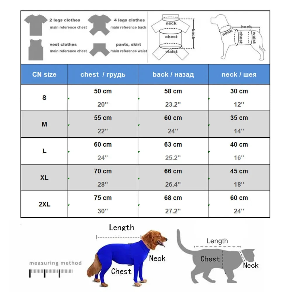 Four Feet Lightweight Pajamas Pure Dog Jumpsuits Tight Dog Coat Nursing Clothes Bodysuit For Small Medium Large Dogs Pet Costume
