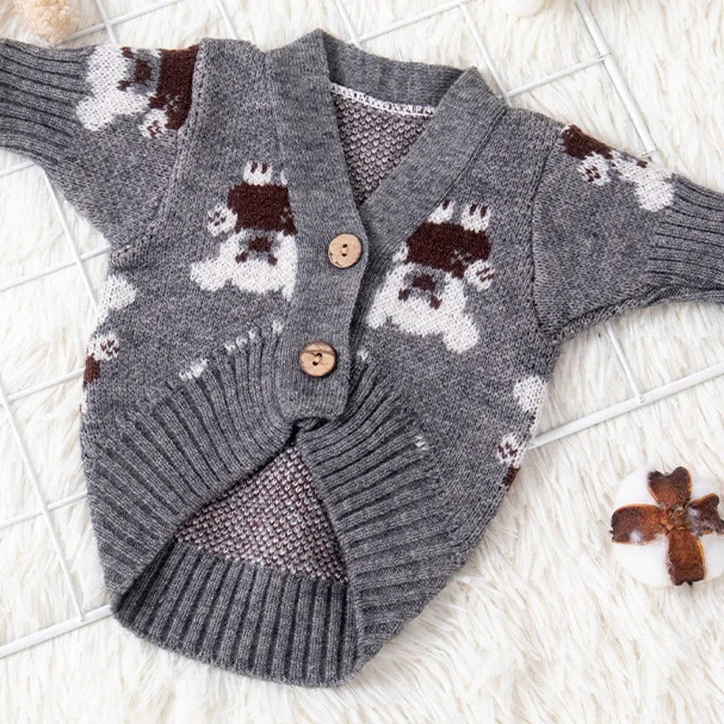 Dog Sweater 2024 Bear Print Cardigan Coat Dog Knitted Sweater Chihuahua French Bulldog Bichon Fashion Dog Clothes Puppy Apparel