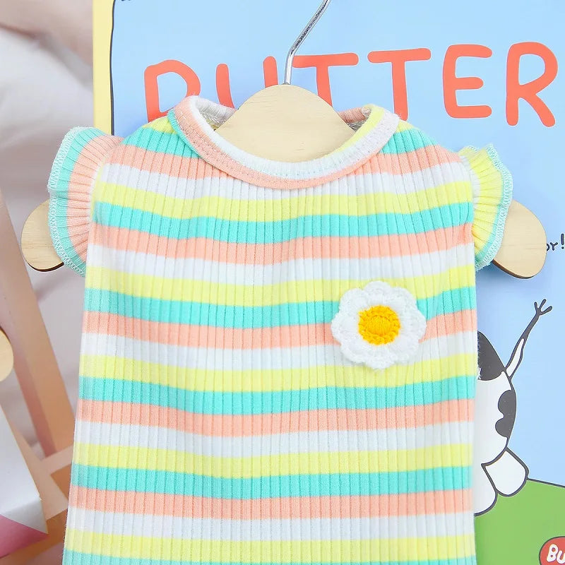 Summer Dog Clothes Pet Dog Vest Dress Dog Knitted Striped Dog T Shirt Chihuahua Bichon Clothing Kitten Puppy Girls Dog Costume