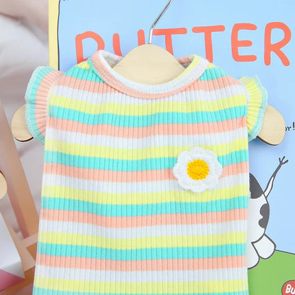 Summer Dog Clothes Pet Dog Vest Dress Dog Knitted Striped Dog T Shirt Chihuahua Bichon Clothing Kitten Puppy Girls Dog Costume