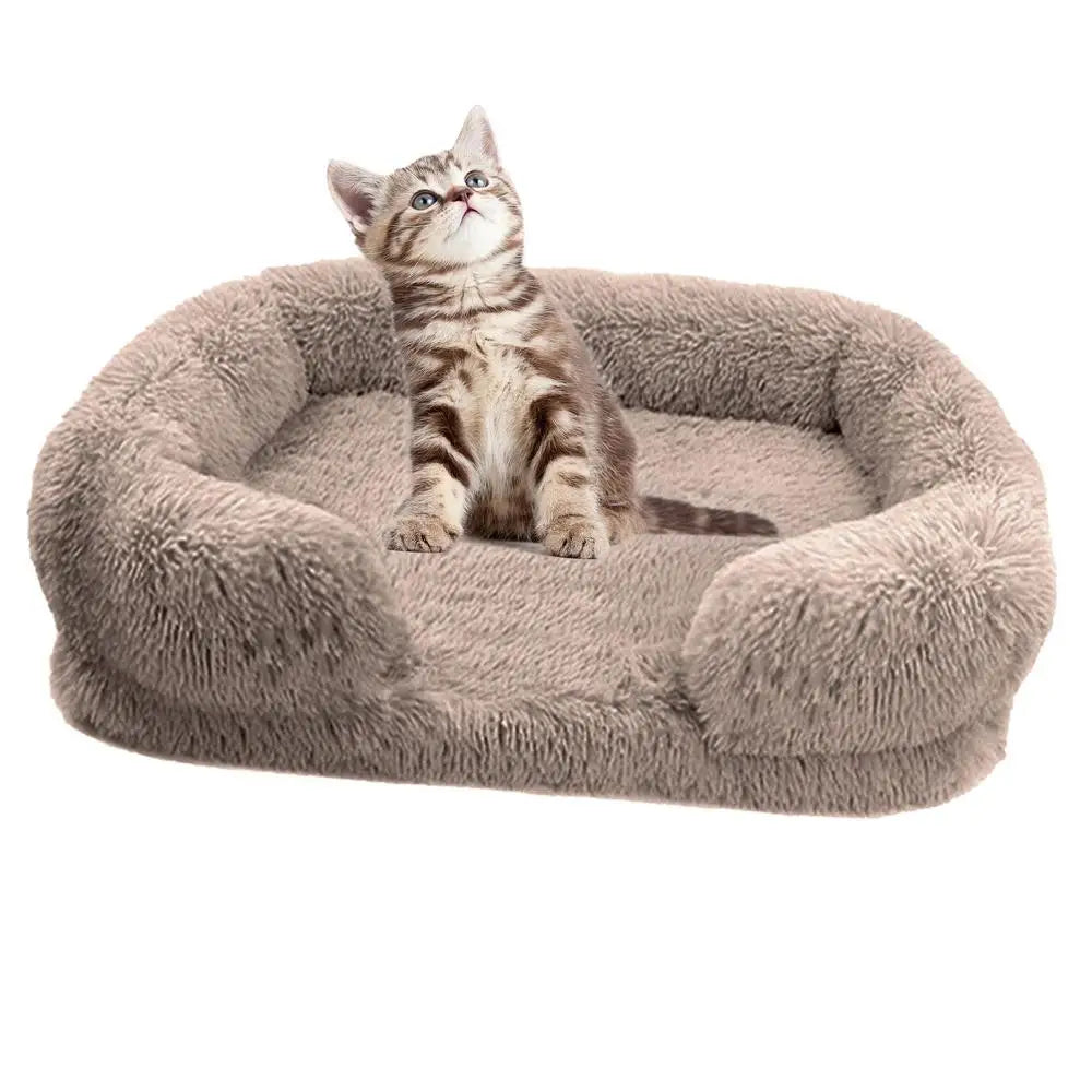 Cozy Plush Dog Sofa Bed Square Beds Washable Warm Pet Cushion Orthopedic Lounger Fluffy With Zipper Cover