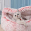 Plush Hooded Pet Bed Round Fluffy Soft Cat Bed Pet Cushion Warm Cat Dog 2 in 1 Sleeping Nest Cave for Small Dogs