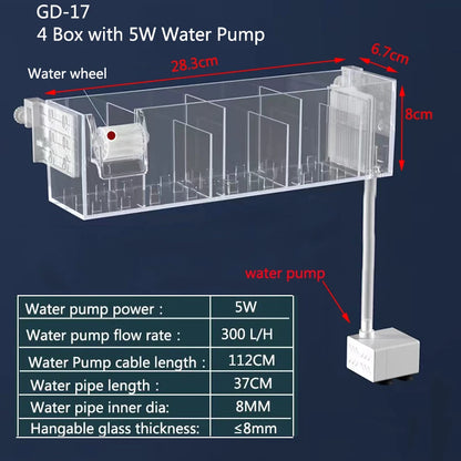 Waterfall Fish Tank Filter Box Wall Mounted Built-in Silent Circulating Water Purifier For  Aquarium Tank Box With Water Pump