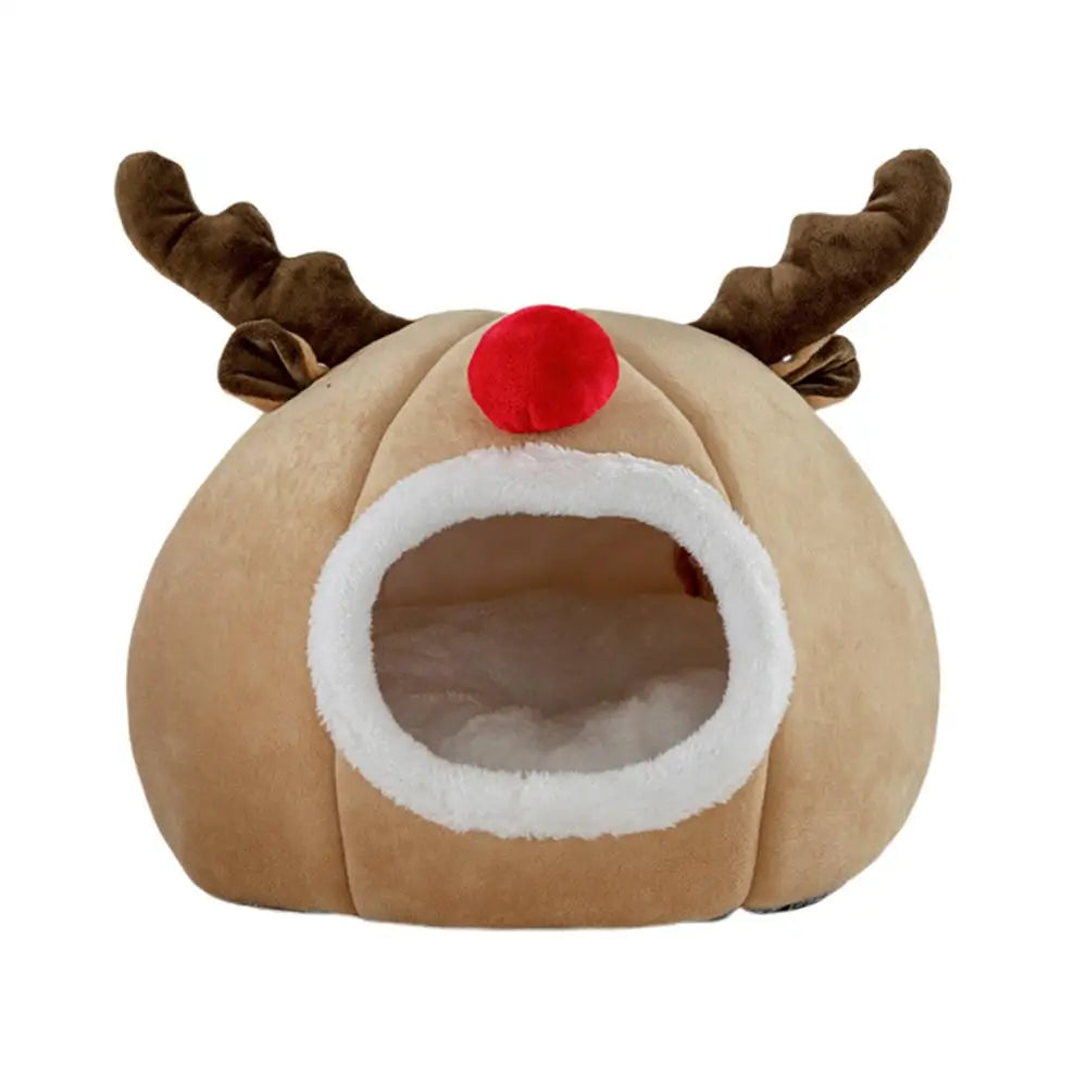 Christmas Winter Cat Cave Bed Dog Tent Christmas Reindeer Tent Washable Removable Cushion for Indoor Small Dogs And Cats