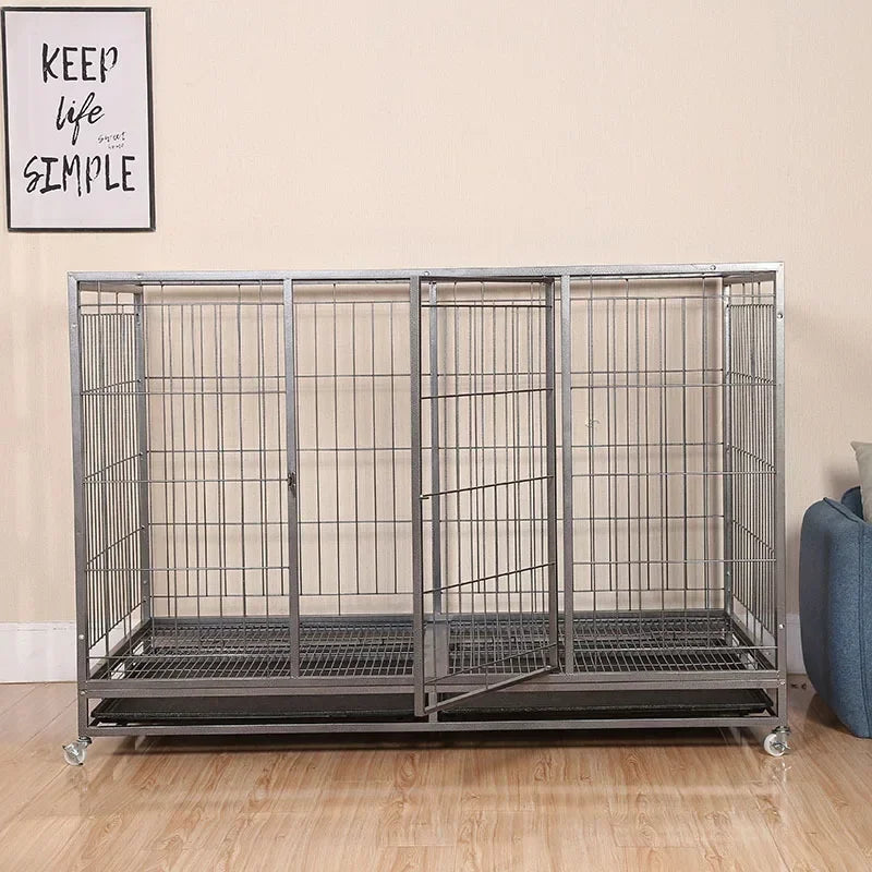 Manufacturer wholesale new pulley pet cage 160 * 94 * 110cm large reinforced stainless steel square tube practical dog cage