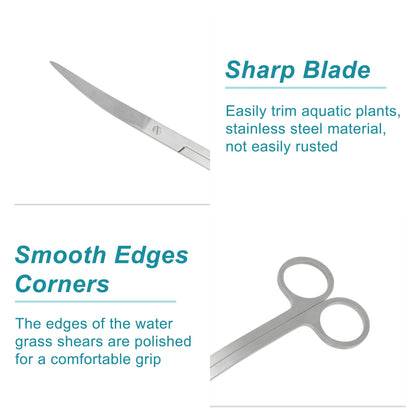 UXCELL 25cm Stainless Steel Aquarium Scissors Polished Grip Aquascapes Essential Silver Tone Aquarium Cleaning Tools