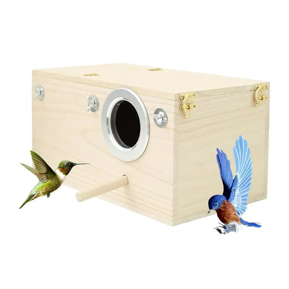 Parakeet Nest Box Wood Parrot Nesting Breeding House Nesting Boxes for Birds with Perch Stand Bird Cage Mating Box for Budgie