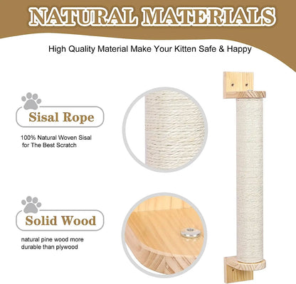 Cat Wooden Furniture Wall Mounted Scratching Posts Hammock Platform Extended Cat Scratching Post for Cat Health and Play indoors