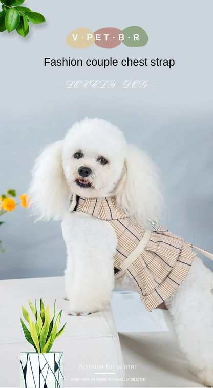 2023New Dog Harness Elegant Comfortable Breathable Pet Dress Collar For Small Dogs Fashion Lovers Vest Dog Harness and Leash Set