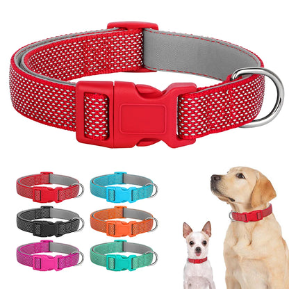 Reflective Pet Dog Collar Durable Nylon Dog Collars Necklace Adjustable Puppy Collars for Small Large Dog Pug Safety In Night