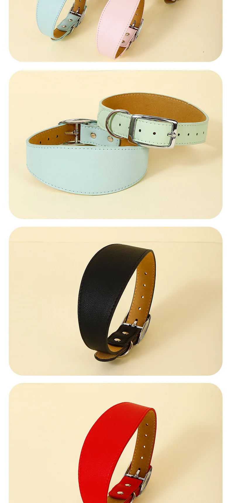 Wide Leather Dog Collar for Small Medium Large Dogs Greyhound Deerhound Lurcher Whippet Dachshund Pet Accessories