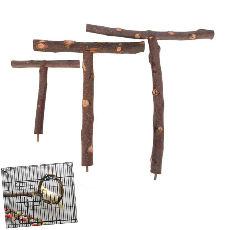 Natural Wood Pet Parrot Raw Wood Fork Tree Branch Stand Rack Squirrel Bird Hamster Branch Perches Chew Bite Toys Stick