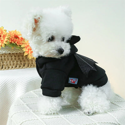 Black Bat Wings Costume Cat Sweatshirt Winter Warm Cosplay Clothing for Small Dogs Halloween Accessories French Bulldog Overalls