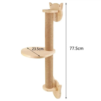 1 Piece Wooden Cat Wall Mounted House or Hammock with Climbing Ladder and Scratching Post for Kitten Playing and Sleeping