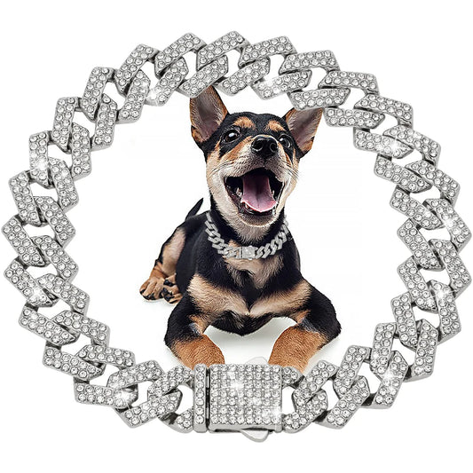 Diamond cats Dogs Necklaces Chain Collar 15MM wide Luxury Jewelry Necklace Cuban Gold Chains for Dogs and Cats