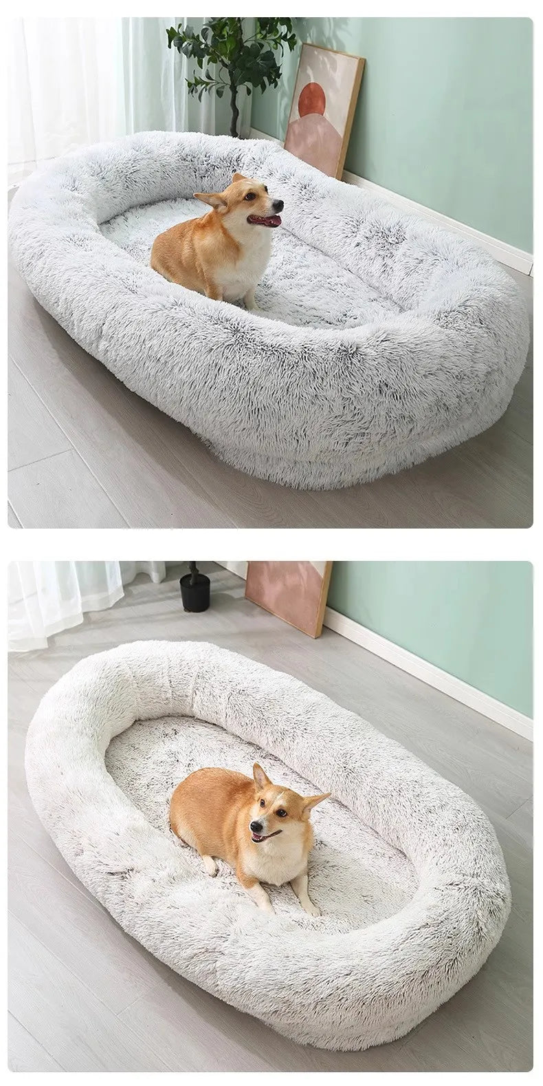 Plush Pet Bed with Pillow Quilt Winter Warm Large Foam Pad Pet Sleeping Pad Sofa Bed Removable and Washable Pet Kennel