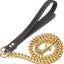 10MM Strong Stainless Steel Dog Chain Leash Heavy Duty 18K Gold Miami Cuban Link Chain with Genuine Leather Handle for Large Dog
