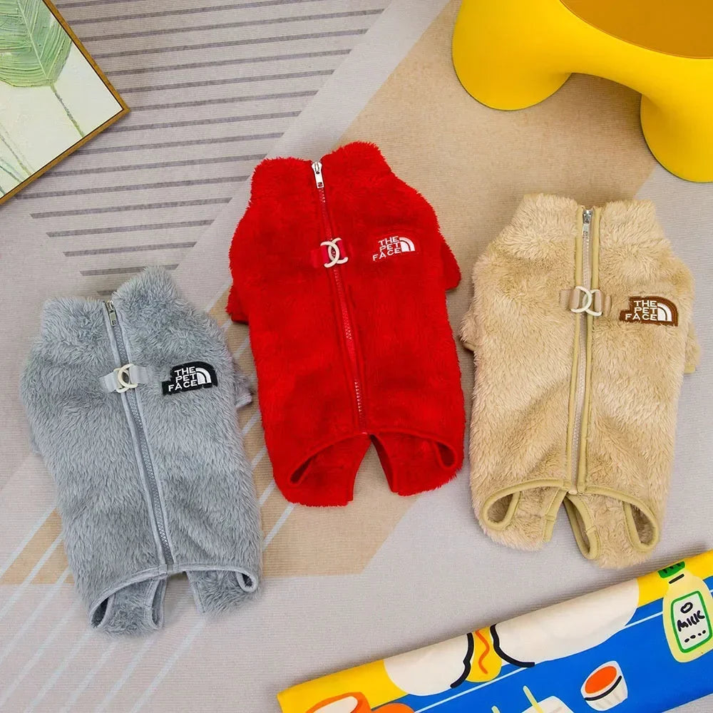 Dog Fuzzy Velvet Pajamas Dog Winter Clothes Soft Warm Coat Jumpsuit with Zipper for Small Dogs Boy Girl Pet Cat Doggy Apparel