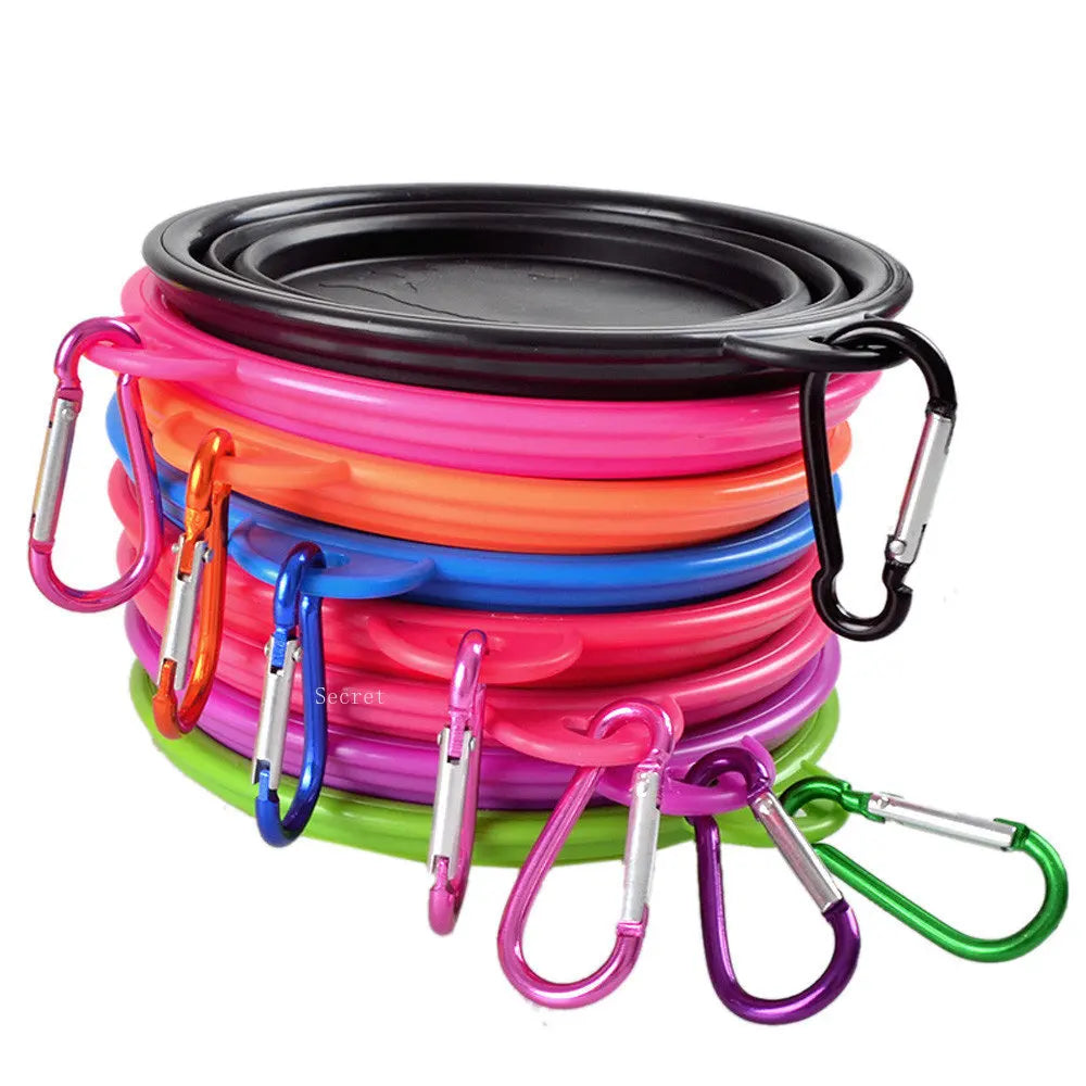 Collapsible Pet Silicone Dog Food Water Bowl Outdoor Camping Travel Portable Folding Supplies Dishes with Carabiner Pet supplies