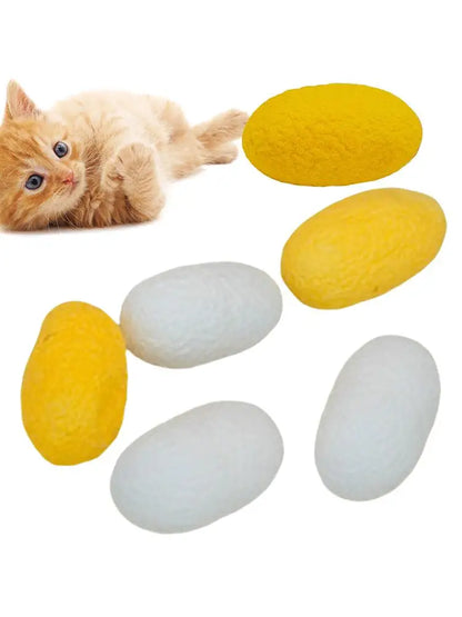 6pcs Pet Toys Balls Natural Silk Cocoon Toys For Cats Pet Cat Interactive Chasing Worm Cocoon Ball Toys Interactive Kitten Toys