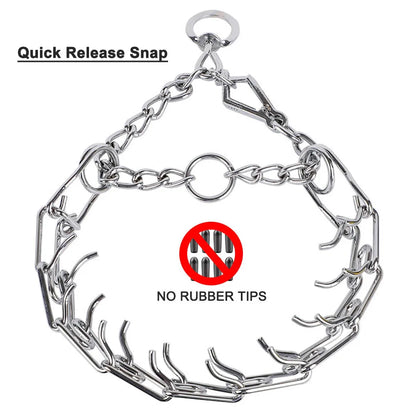 Quick Release Prong Dog Collar Chrome Plated Adjustable Metal No Pull Dog Training Collar Safe No Choke Pinch Collar for Dogs