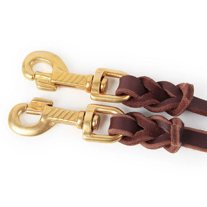 Real Leather Double Dog Leash No Tangle Dual Dog Leashes Coupler Pet Training and Walking Leads for 2 Puppies Small Medium Dogs