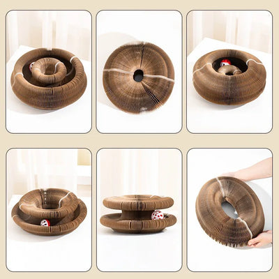 Organ cat scratch board foldable cat toy with bell for self fun and relaxation, cat scratch resistant corrugated paper, scratch