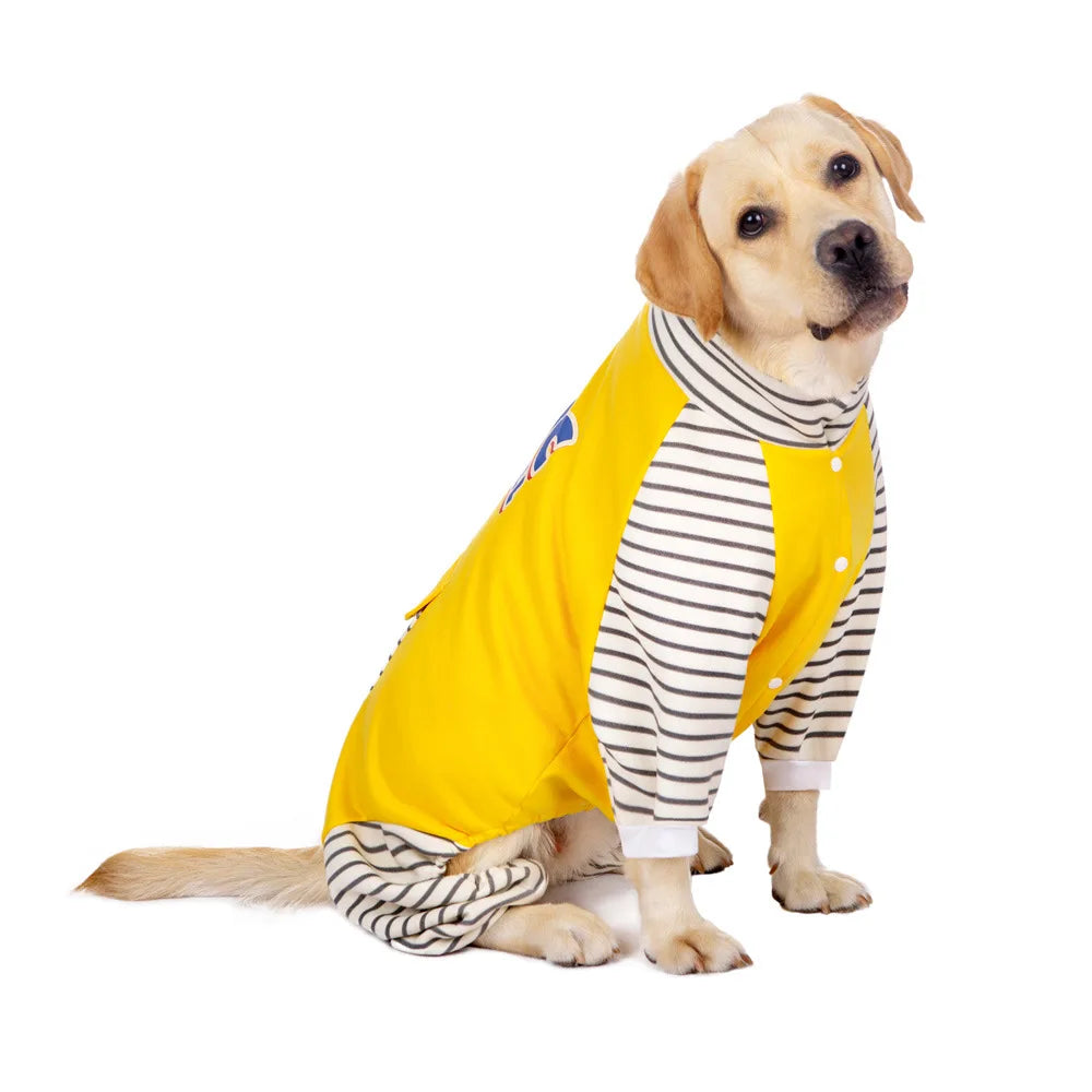 3XL-8XL Large Dog Jumpsuit Turtleneck Warm Plush Lined Dog Pajamas Onesie Stripe Winter Clothes for Large Dogs Pet Pitbull