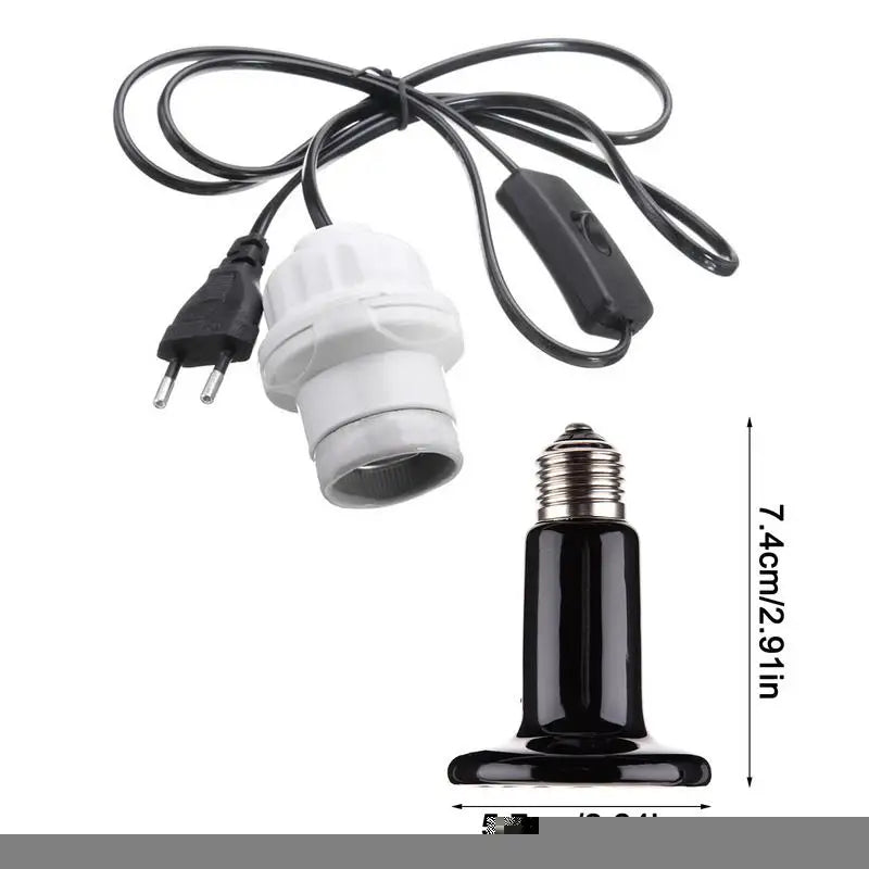 Reptile Heat Bulb Ceramic Infrared Heat Emitter Lamp Safe Durable Infrared Heater Lamp with Cable for Chicken Lizard Turtle