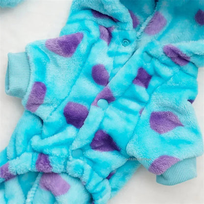 1PC Pet Clothing Dog Cat Autumn and Winter Thickened Warm Blue Dinosaur Hooded Coat For Small Medium Dogs