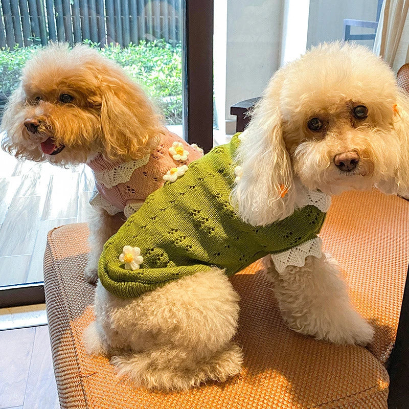 Luxury Designer Warm Winter Clothes for Pets Wool Knitting Floral New Year York Dog Sweaters Sphinx Cat Christmas Puppy Clothing