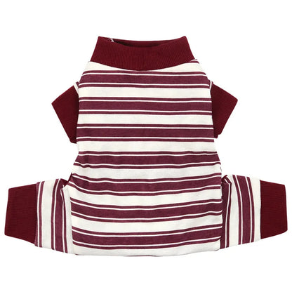 Stripe Dog Pajamas Onesie Spring Autumn Cotton Dog Clothes for Small Medium Dogs, Soft Cat Puppy Jumpsuit Outfits Pet Apparel