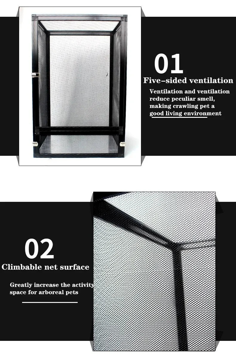 Reptile Detachable Habitat Tank Terrarium Transparent Aluminium Air Screen Cage Front Opening Door Full View Lizard Chameleon