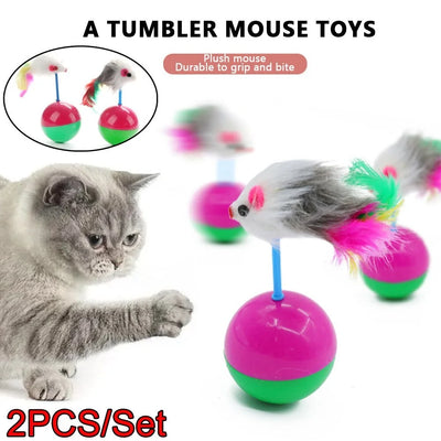 Pet Durable Colorful Feather Mimi Favorite Fur Mouse Tumbler Kitten Cat Toys Play Balls For Catch Cats Supplies 2PCS
