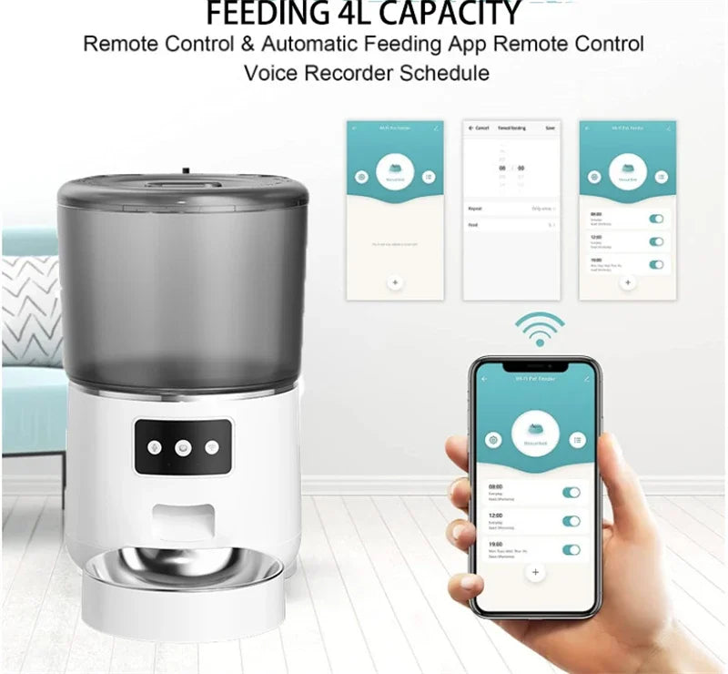 Automatic Pet Feeder 4L Capacity Smart Timer Tuya Control Food Dispenser with Stainless Steel Bowl Dogs Cats Feeding Supplies
