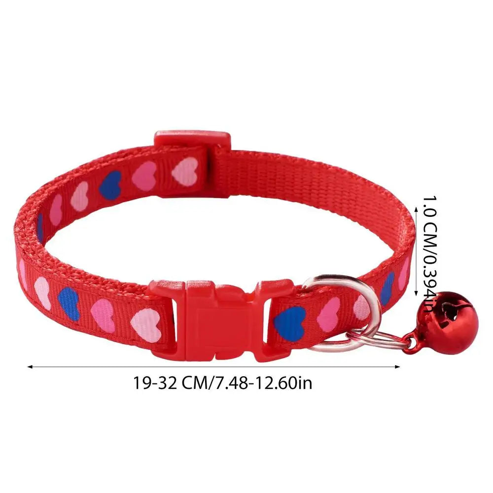 Cat Bell Collar Colorful PVC With Bells Dog Collar Detachable Adjustable Pet Collar Love Heart Printed Comfortable For Cat