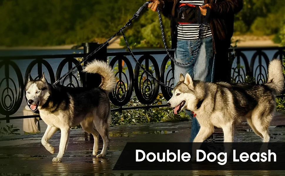 Dog Collars Reflective Dual Leash for 2 Dogs - No Tangle Walking Collar Supplies Nylon Pet Accessories