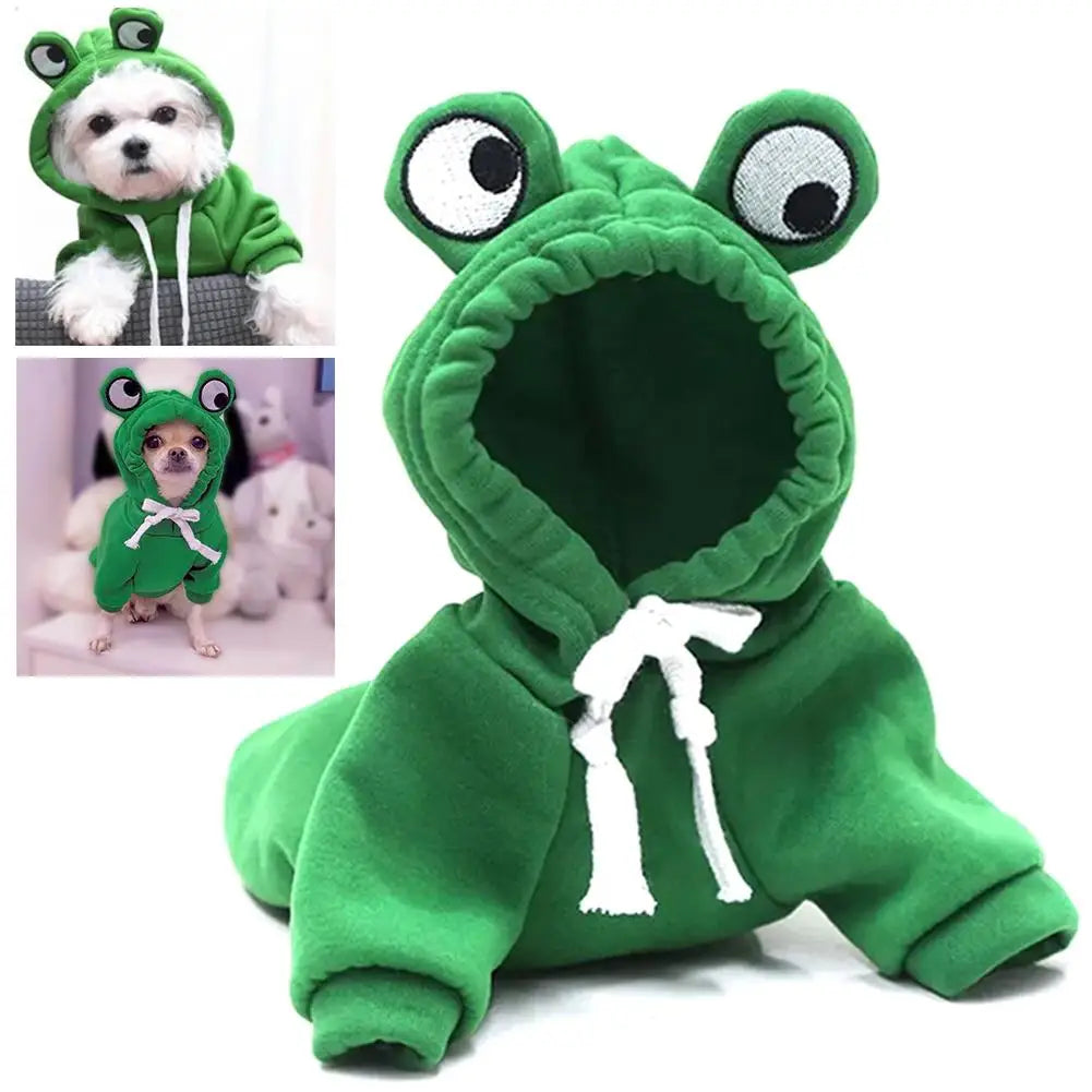 Funny Pet Clothes Cute Green Little Frog Dog And Cat Small Dog Autumn And Winter Sweatshirt Plush Outdoor Fashion Cotton Jacket