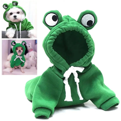 Funny Pet Clothes Cute Green Little Frog Dog And Cat Small Dog Autumn And Winter Sweatshirt Plush Outdoor Fashion Cotton Jacket