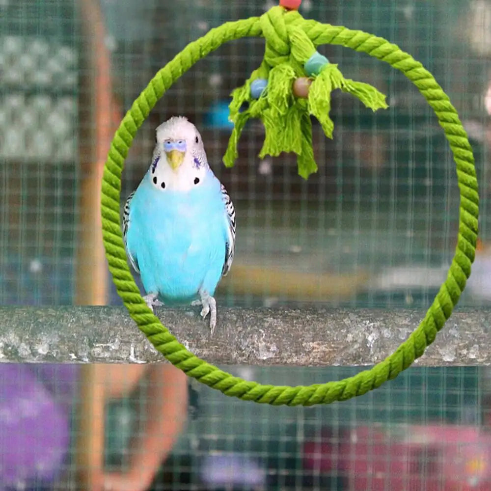 Rope Perches For Bird Cages Circle Rope Swing Easy Installation Natural Safe Soft Cotton Round Bird Swing For African Grey Macaw