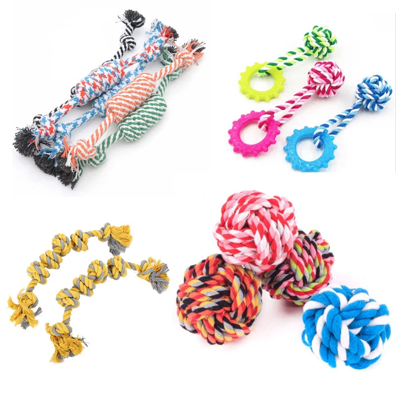 Pet Toy Chew Teething Cotton Rope Knot Ball Toys For Dog Tooth Clean Ball Bite-Resistant  Dog Chew Puppy Training InteractiveToy