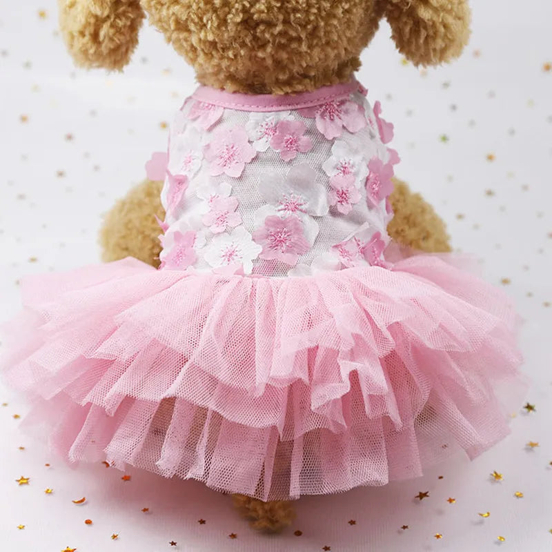 10PCS Pets Accessaries Dogs Cats Princess Flower Lace Dress For Pet Wedding Party Spring Summer small Teddy girl ropa para perro