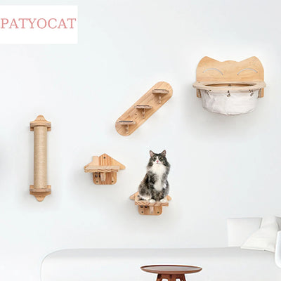 1 Piece Cat Climbing Shelves Wall Mounted Scratching Post For Cat Hammock Cute Step & Widen Step With Felt Wooden Furniture Tree