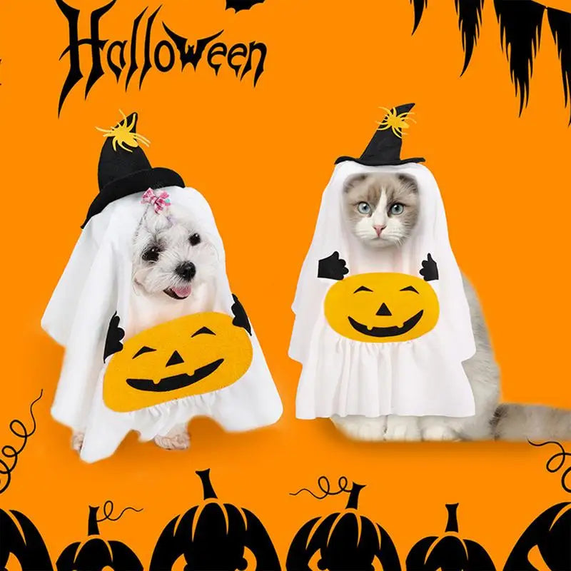 Halloween Costume for Dogs Witch Hat Pumpkin White Ghost Costume Fancy Dress for Dogs Cats Pet Outfits for Halloween Cosplay