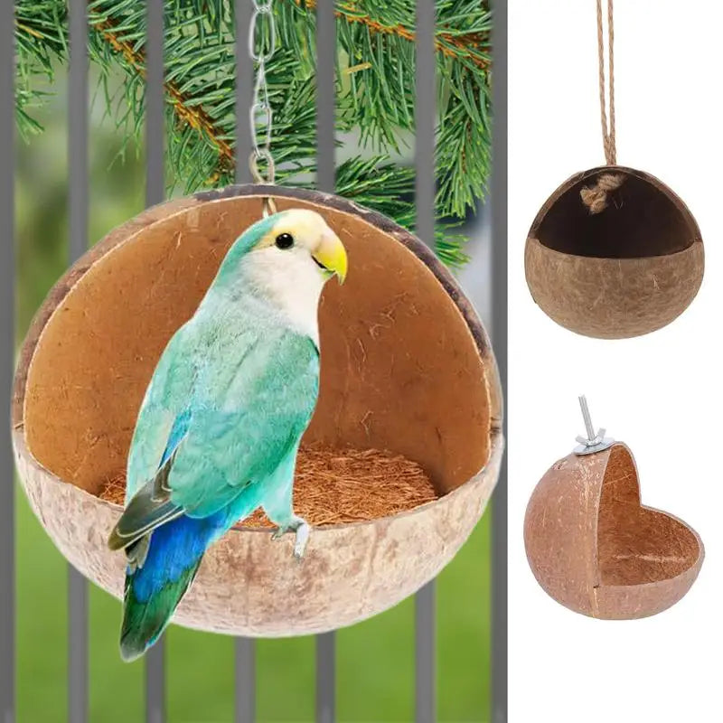 Coconut Bird Nest Bird Hideaway Parakeet Nest Bird House Hut Cage Coconut Shell Bird Nest Parakeet Nesting Box Parrot Home