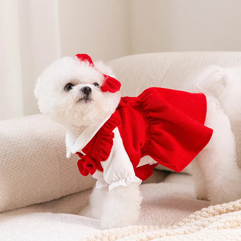 Christmas Costume Dress and Shirt Set for Pet Dog Luxury Dog Clothes Chihuahua Clothing Puppy Skirt Pet Apparel Dog Bow Dress