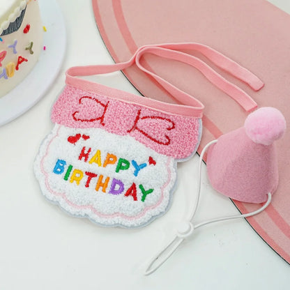 Lightweight Polyester Pet Cat Collars Birthday Decorate Puppy Chihuahua Saliva Necklace Cap Lace Up Adjustable Kitten Bandana