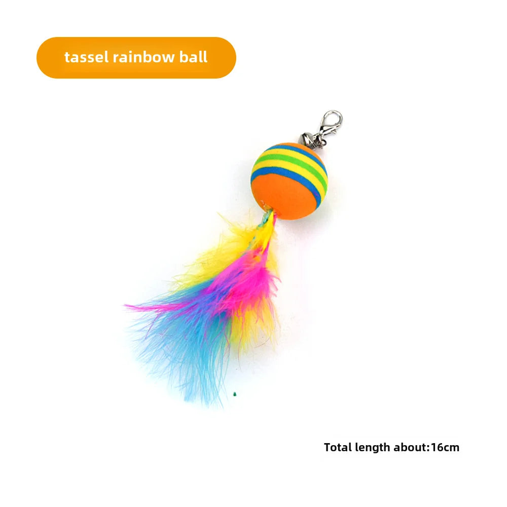 Cross-border cat teasing stick replacement head rainbow caterpillar wood teana stick cat toy funny cat bell hair ball replace...